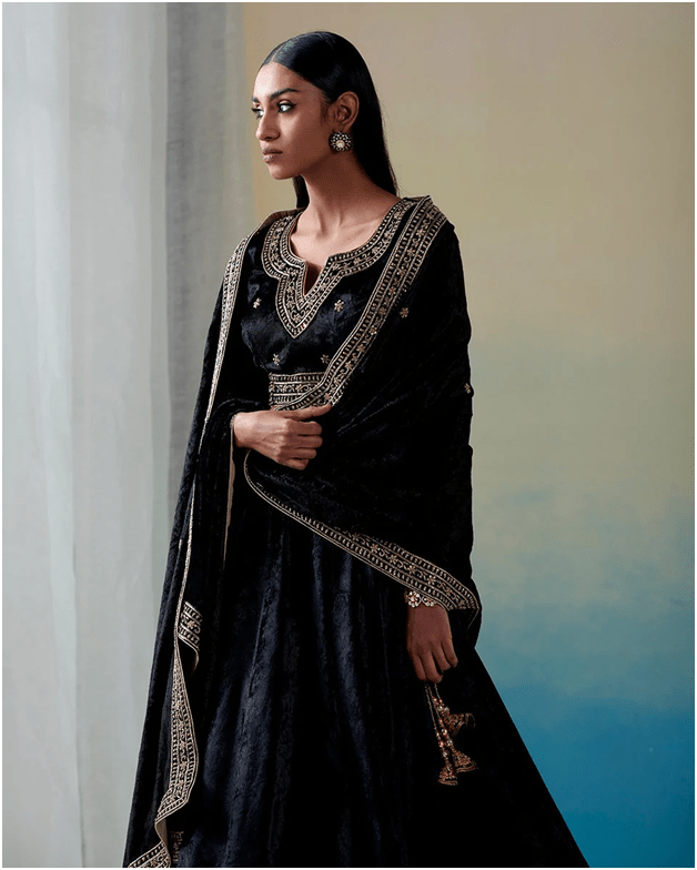 Black zardozi embroidered suit